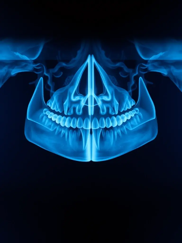 A digital X-ray image showing before-and-after views of bone loss due to periodontitis, highlighting the diagnostic capabilities at Apolon Dent.