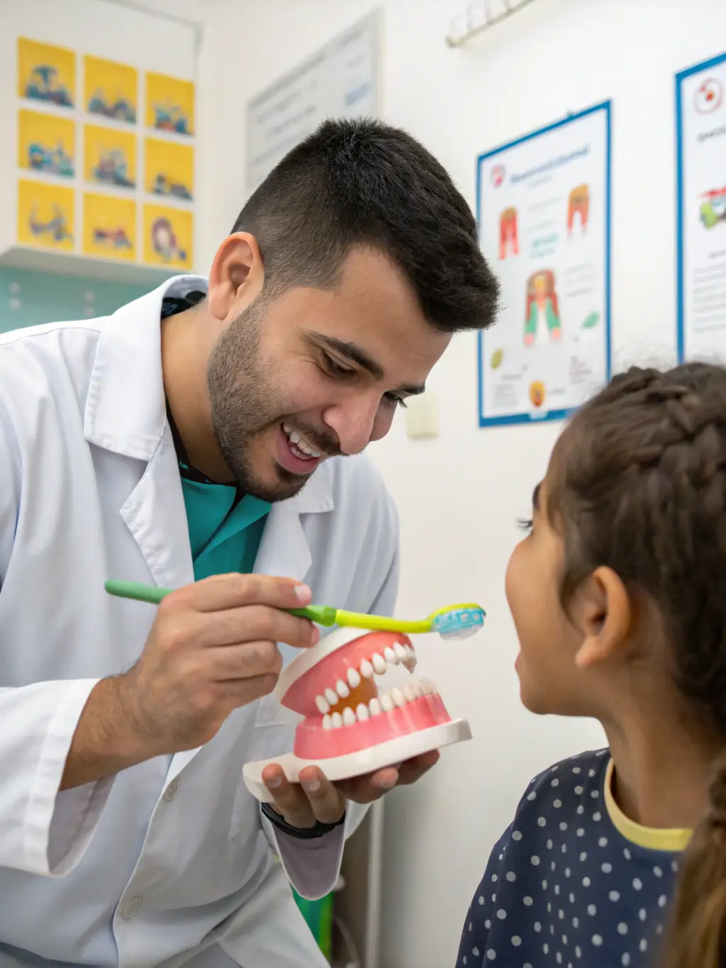 An image of a dental professional providing instructions on proper oral hygiene techniques, emphasizing the importance of maintenance at Apolon Dent.